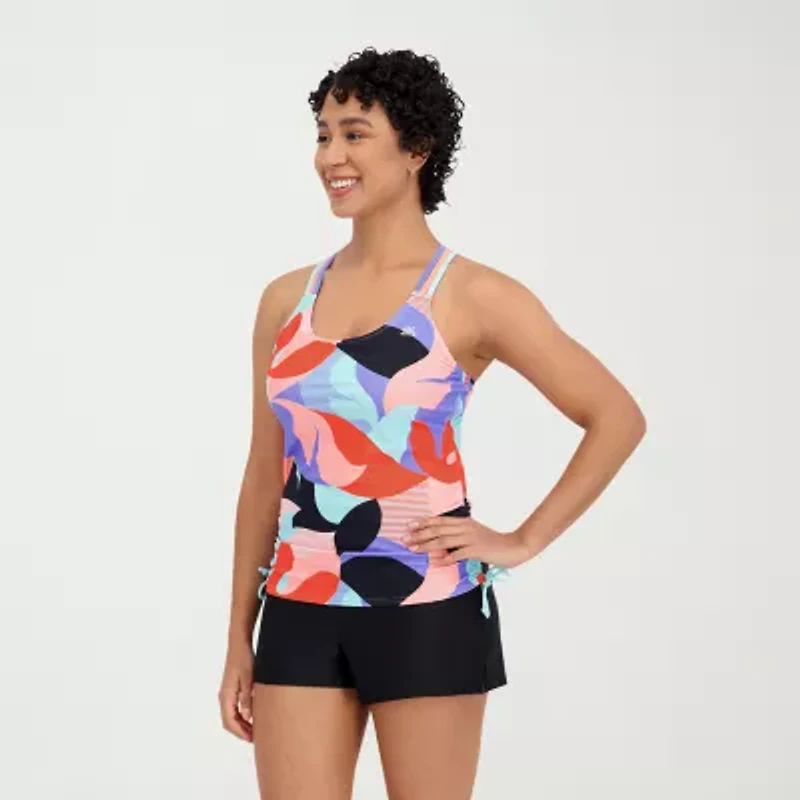 ZeroXposur Womens Built Bra Geo Linear Tankini Swimsuit Top