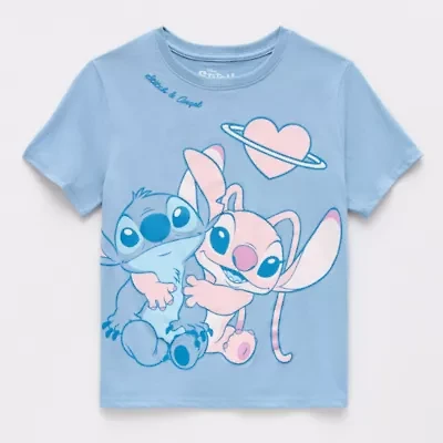 Disney Collection Girls Crew Neck Short Sleeve Stitch T-Shirt