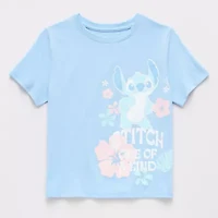 Disney Collection Girls Crew Neck Short Sleeve Stitch T-Shirt