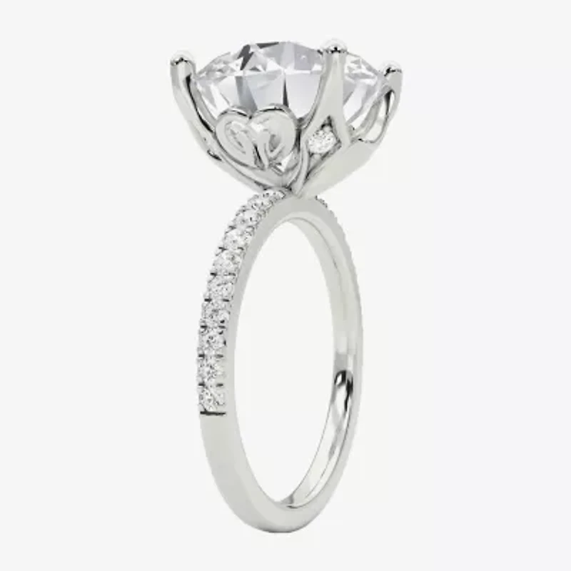 Grown Gorgeous (F / Vs2) Womens 7 Ct.T.W. Lab White Diamond 14K Gold Round Side Stone Engagement Ring
