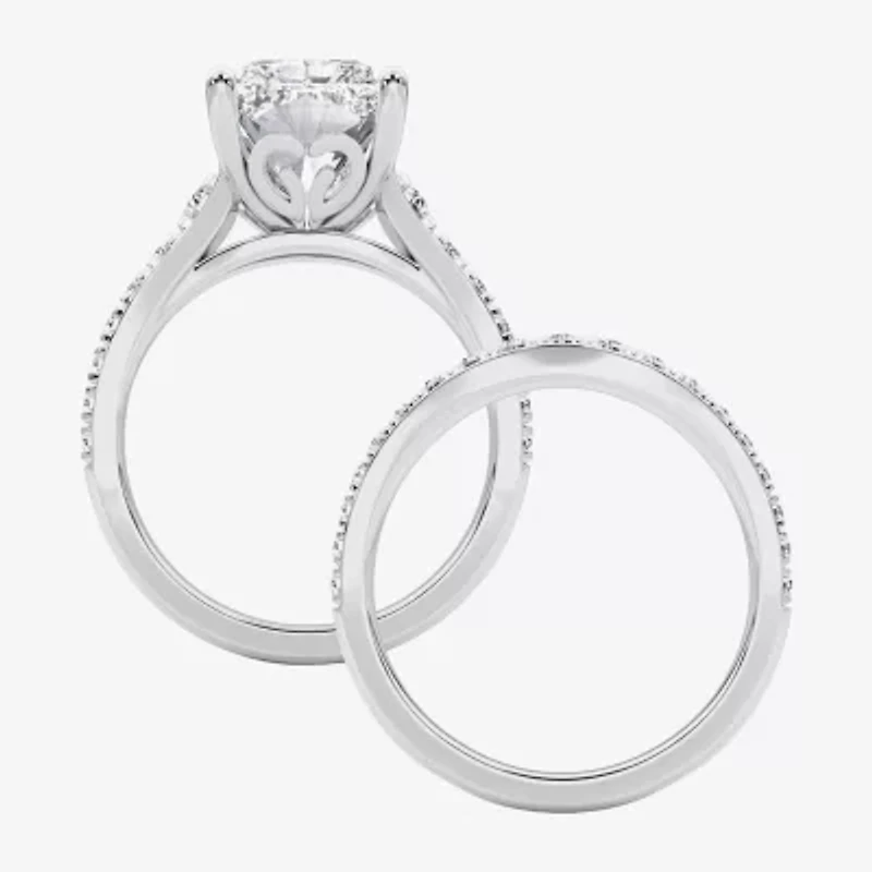 Grown Gorgeous ( F / Vs2 ) Womens 5 3/8 Ct. T.W. Lab White Diamond 14K Gold Rectangular Side Stone Bridal Set