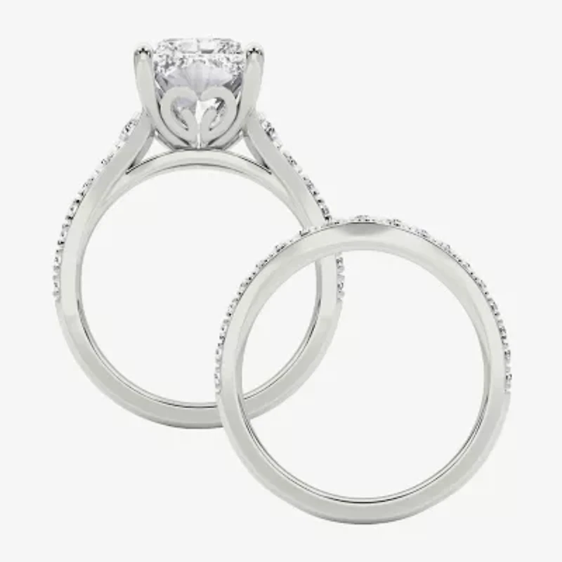 Grown Gorgeous ( F / Vs2 ) Womens 5 3/8 Ct. T.W. Lab White Diamond 14K Gold Rectangular Side Stone Bridal Set