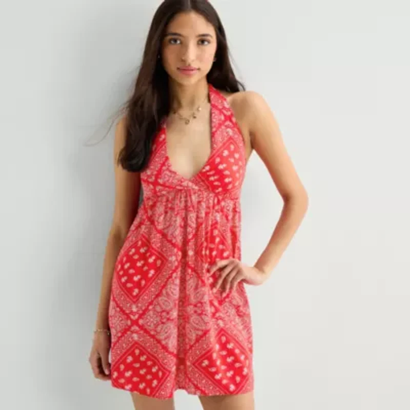 Arizona Womens Juniors Halter Neck Sleeveless Sundress