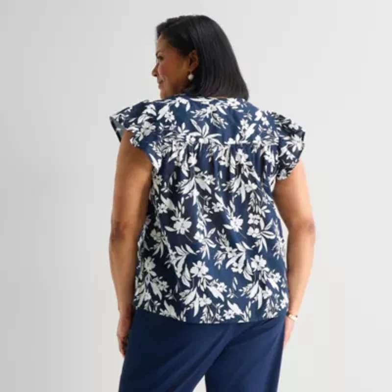Liz Claiborne Womens Plus Short Sleeve Blouse
