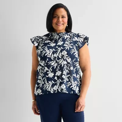 Liz Claiborne Womens Plus Short Sleeve Blouse