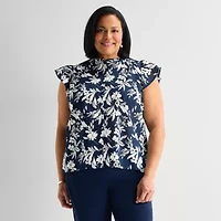 Liz Claiborne Womens Plus Short Sleeve Blouse