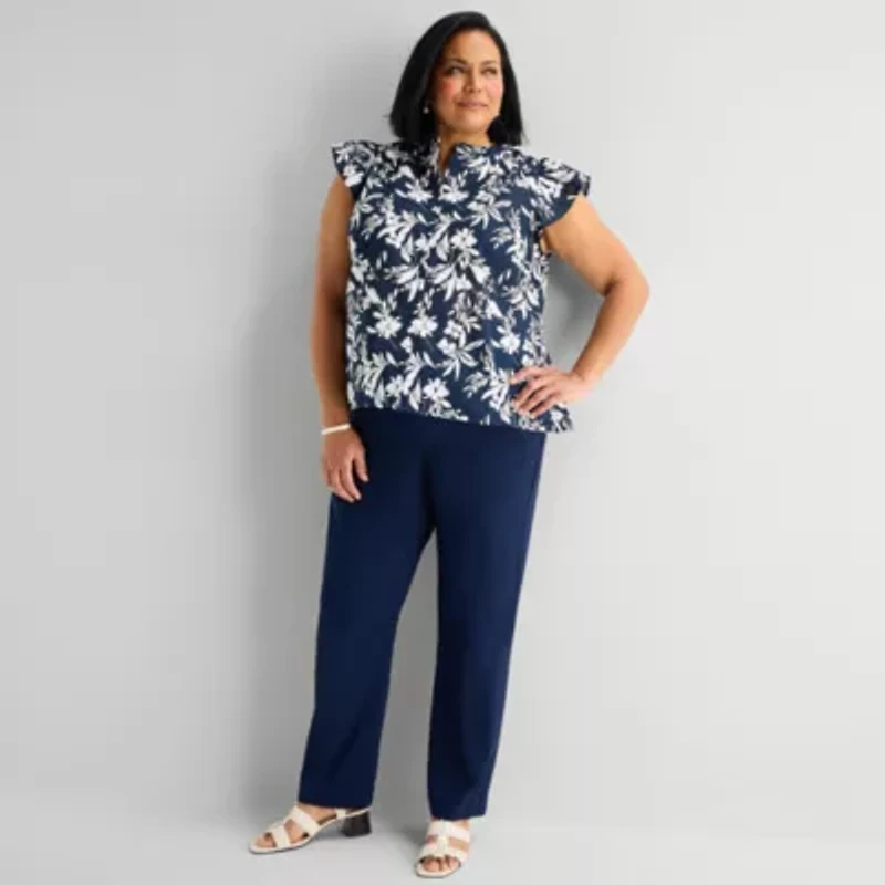 Liz Claiborne Womens Plus Short Sleeve Blouse