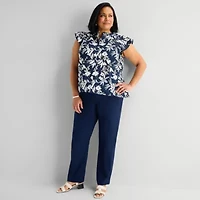 Liz Claiborne Womens Plus Short Sleeve Blouse