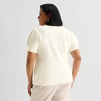 Liz Claiborne Plus Womens Crew Neck Short Sleeve Pullover Sweater