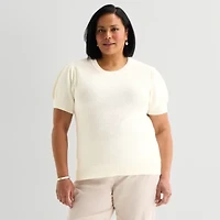 Liz Claiborne Plus Womens Crew Neck Short Sleeve Pullover Sweater