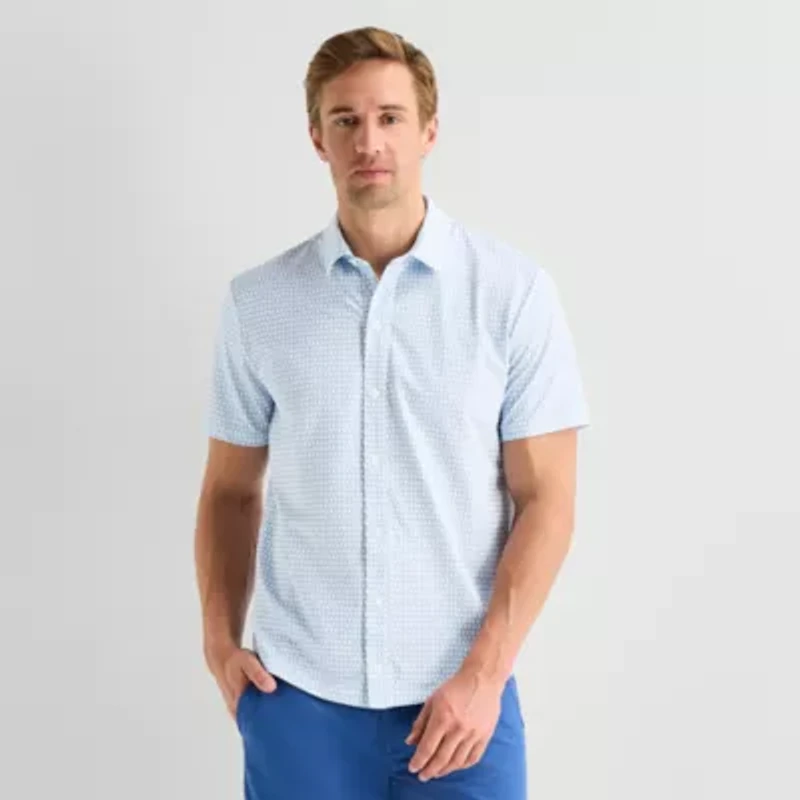 St. John's Bay Performance Knit Mens Short Sleeve Classic Fit Stretch Fabric Button-Down Shirt
