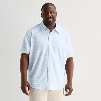 St. John's Bay Performance Knit Mens Short Sleeve Classic Fit Stretch Fabric Big and Tall Button-Down Shirt