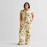 Liz Claiborne Womens Plus Split Crew Neck Short Sleeve Satin Blouse