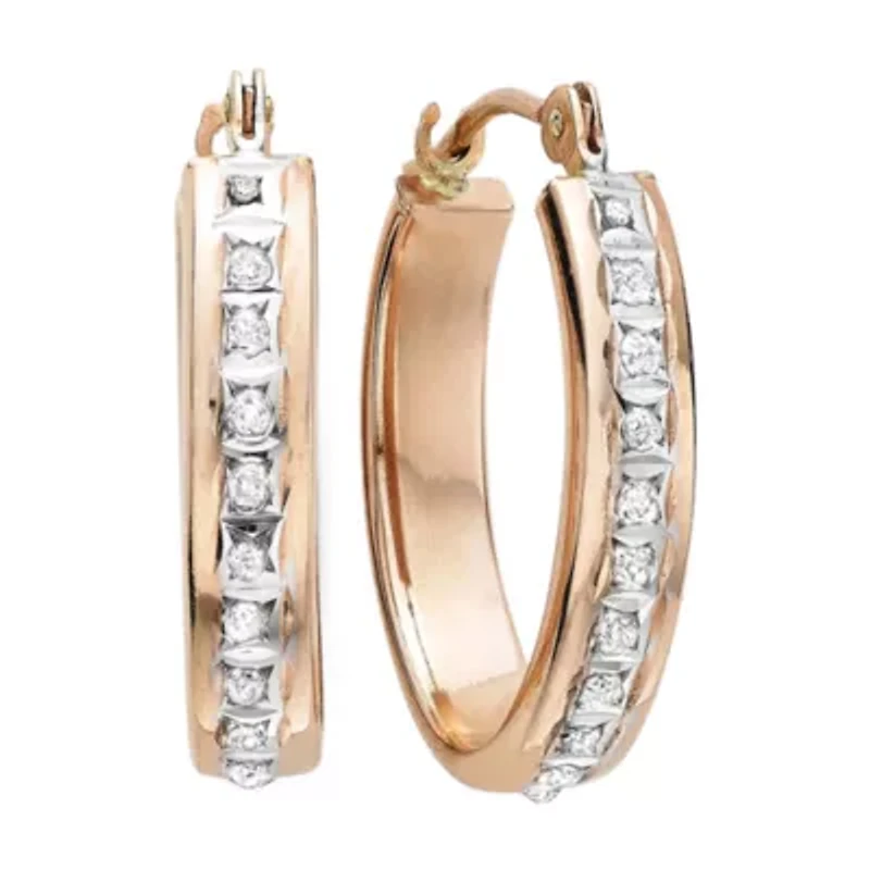 Diamond Fascination™ 14K Rose Gold Flat Oval Hoop Earrings