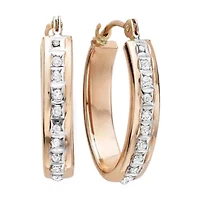Diamond Fascination™ 14K Rose Gold Flat Oval Hoop Earrings