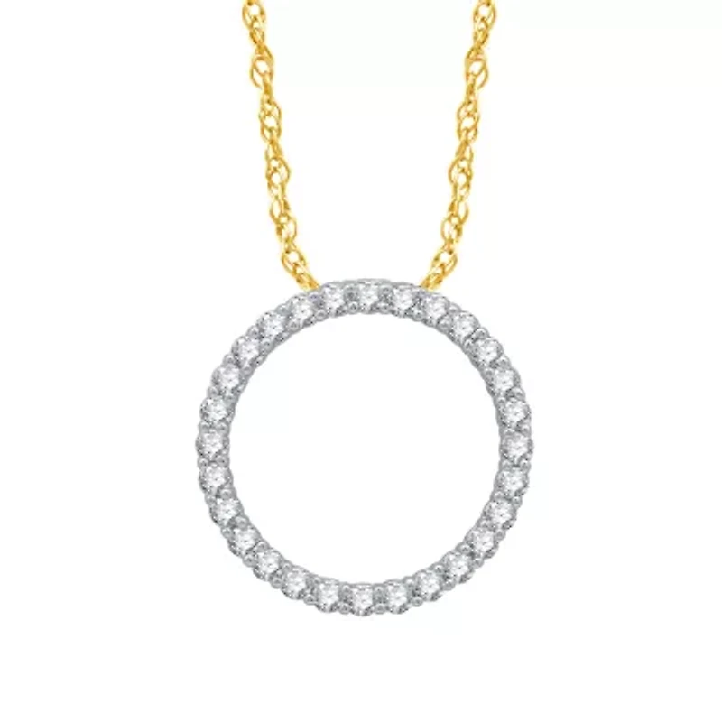 (H-I / I1) Womens 1/2 CT. T.W. Lab Grown White Diamond 10K Gold Circle 18 Inch Pendant Necklace
