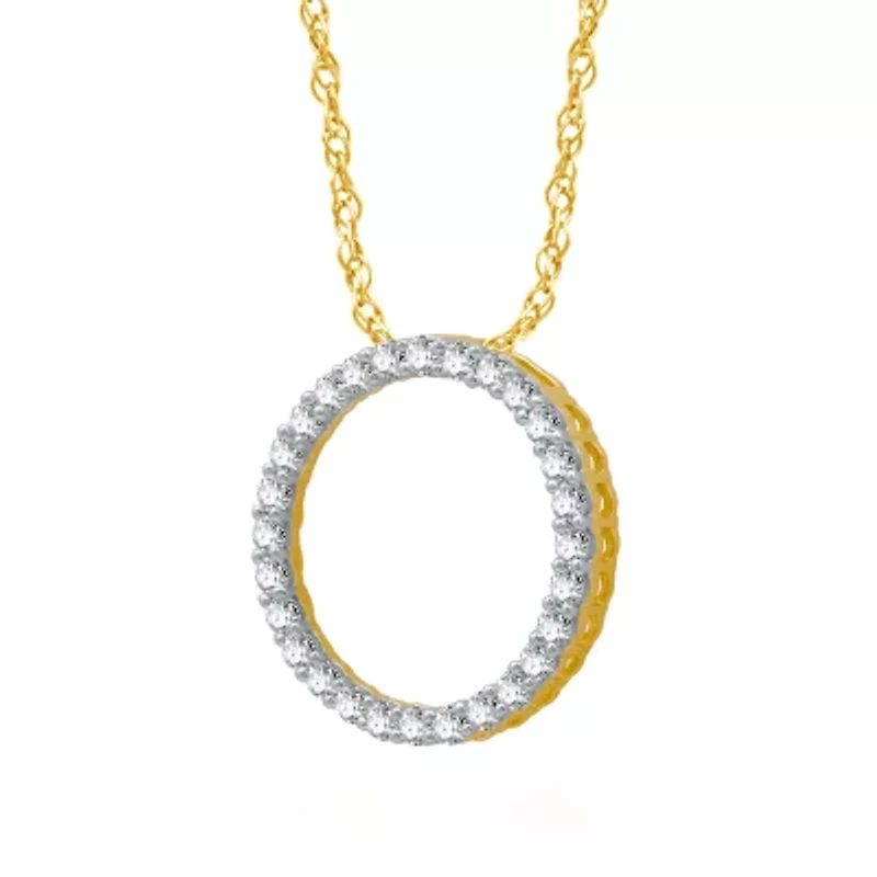 (H-I / I1) Womens 1/2 CT. T.W. Lab Grown White Diamond 10K Gold Circle 18 Inch Pendant Necklace