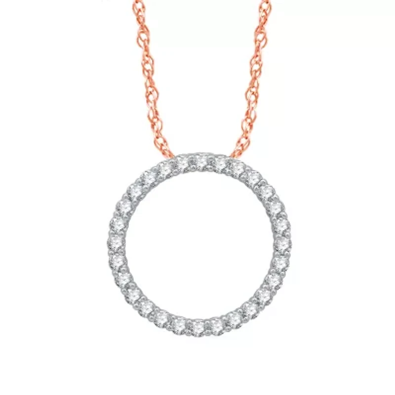 (H-I / I1) Womens 1/2 CT. T.W. Lab Grown White Diamond 10K Rose Gold Circle 18 Inch Pendant Necklace