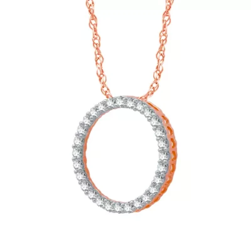 (H-I / I1) Womens 1/2 CT. T.W. Lab Grown White Diamond 10K Rose Gold Circle 18 Inch Pendant Necklace