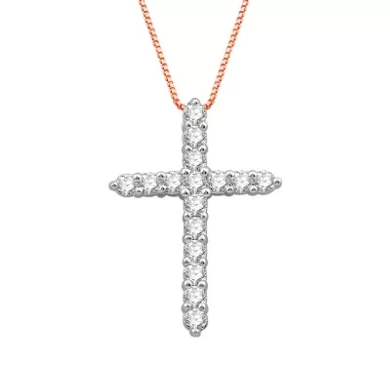 (H-I / I1) Womens 1/2 CT. T.W. Lab Grown White Diamond 10K White, Yellow, or Rose Gold Cross Pendant Necklace