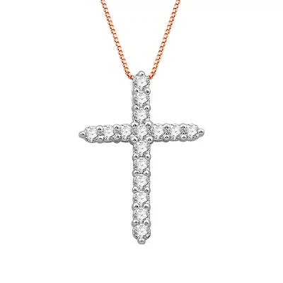 (H-I / I1) Womens 1/2 CT. T.W. Lab Grown White Diamond 10K White, Yellow, or Rose Gold Cross Pendant Necklace