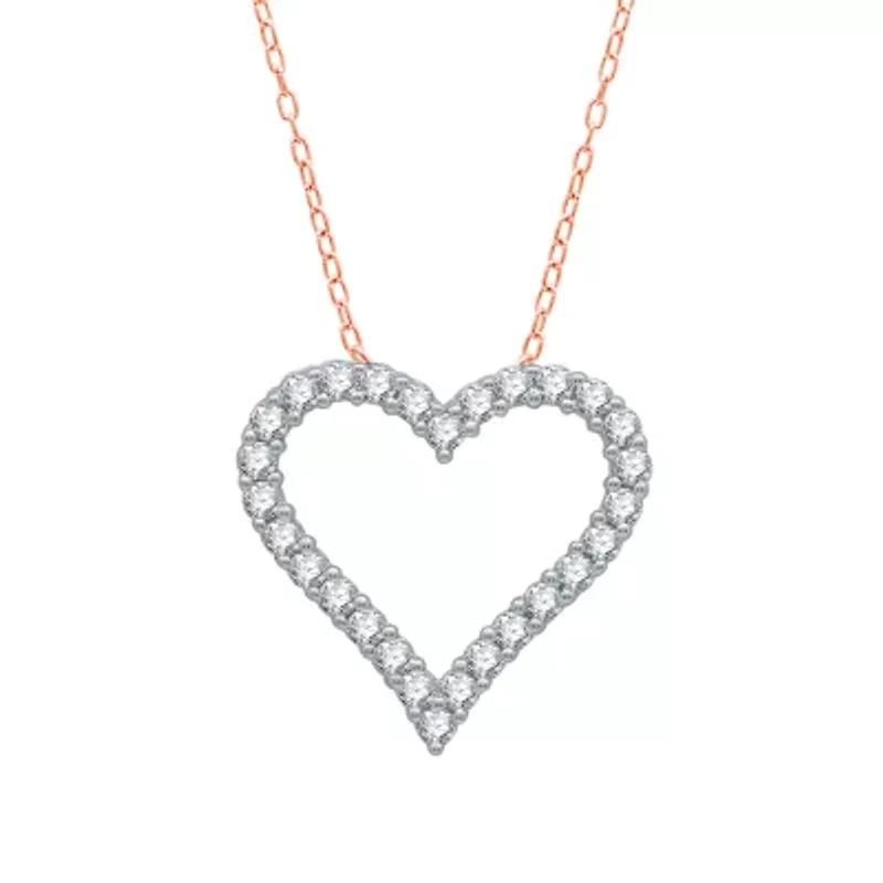 (H-I / I1) Womens 1/2 CT. T.W. Lab Grown White Diamond 10K Rose Gold Heart 18 Inch Pendant Necklace