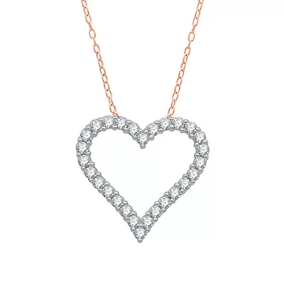 (H-I / I1) Womens 1/2 CT. T.W. Lab Grown White Diamond 10K Rose Gold Heart 18 Inch Pendant Necklace