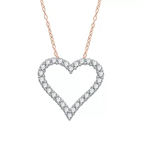 (H-I / I1) Womens 1/2 CT. T.W. Lab Grown White Diamond 10K Rose Gold Heart 18 Inch Pendant Necklace