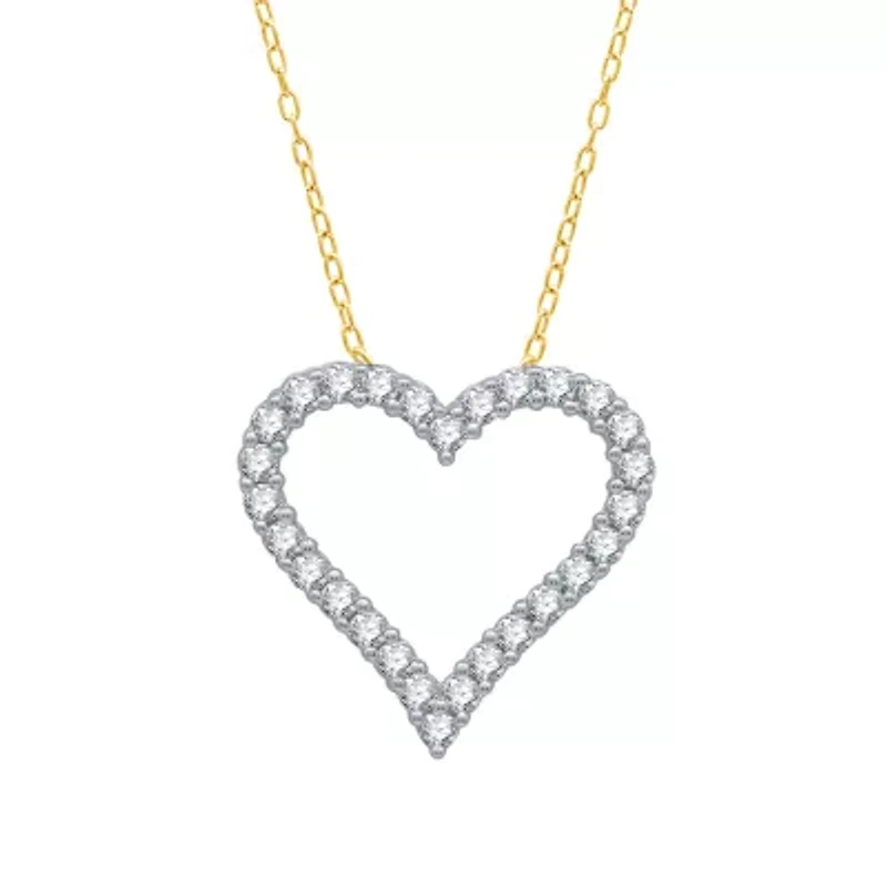 (H-I / I1) Womens 1/2 CT. T.W. Lab Grown White Diamond 10K Gold Heart 18 Inch Pendant Necklace