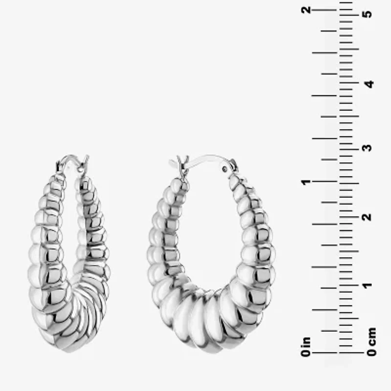 Croissant Womens Sterling Silver 29.5mm Hoop Earrings