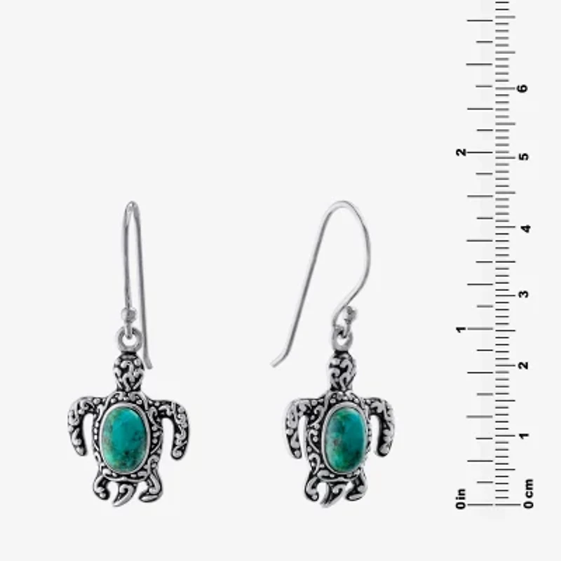 Womens Enhanced Blue Turquoise Sterling Silver Drop Earrings