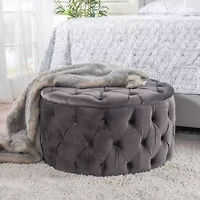 Zelfa Round Wooden Tufted Ottoman