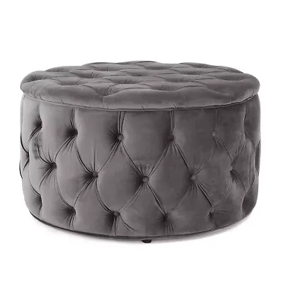 Zelfa Round Wooden Tufted Ottoman