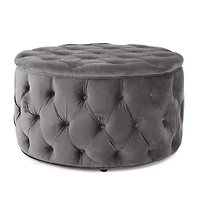 Zelfa Round Wooden Tufted Ottoman