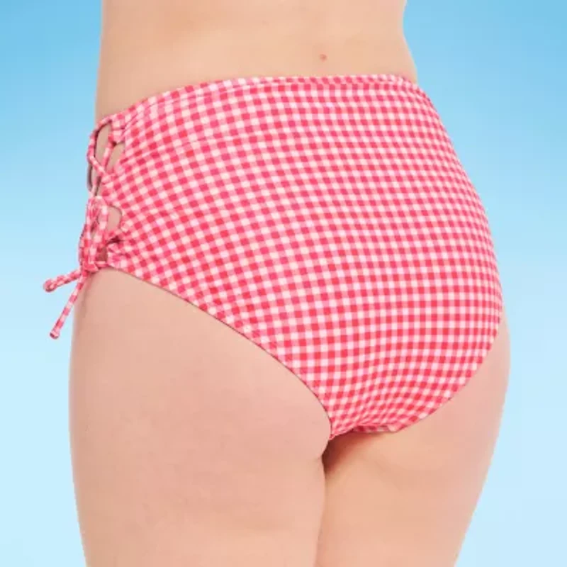 Decree Womens Lined Checked Juniors High Waist Bikini Swimsuit Bottom