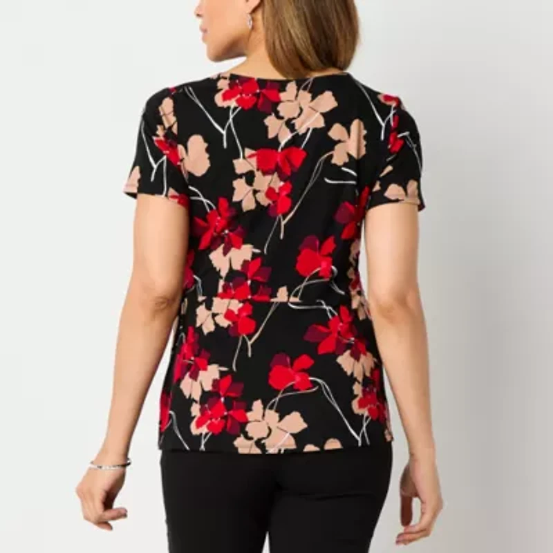 Liz Claiborne Womens Round Neck Short Sleeve Blouse