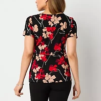 Liz Claiborne Womens Round Neck Short Sleeve Blouse
