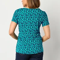 Liz Claiborne Womens Round Neck Short Sleeve Blouse