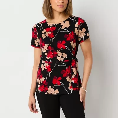 Liz Claiborne Womens Round Neck Short Sleeve Blouse