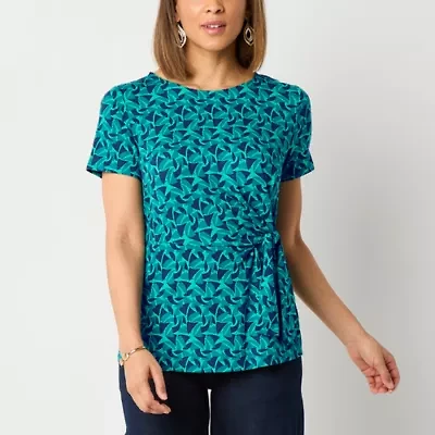 Liz Claiborne Womens Round Neck Short Sleeve Blouse