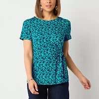 Liz Claiborne Womens Round Neck Short Sleeve Blouse