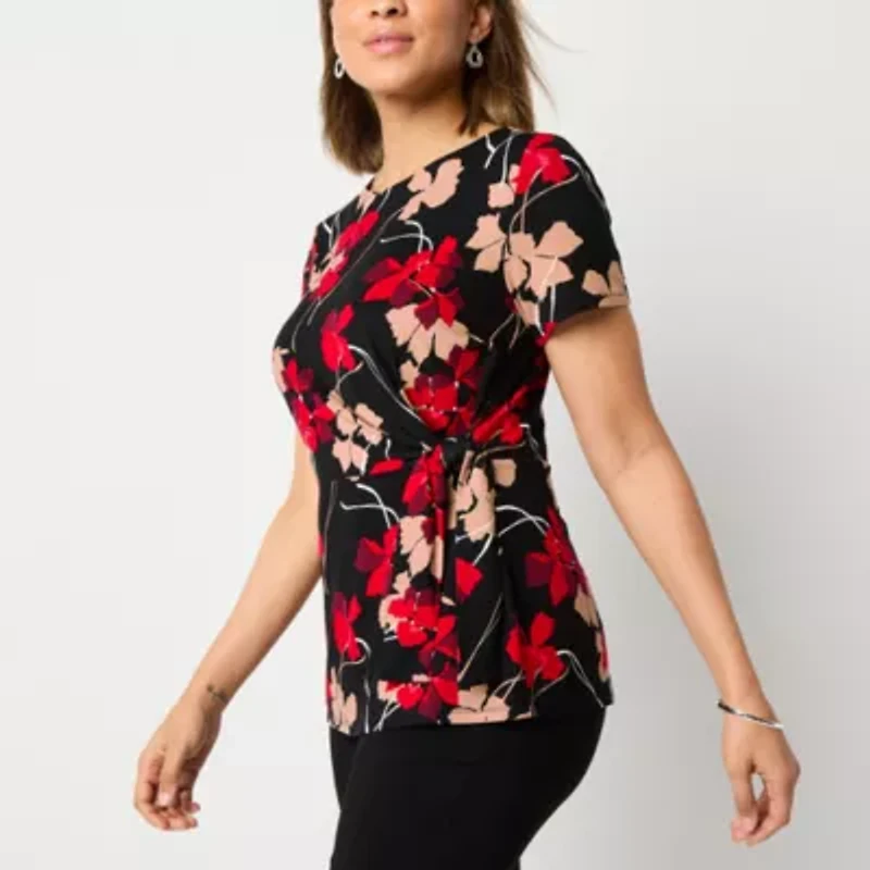 Liz Claiborne Womens Round Neck Short Sleeve Blouse