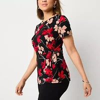 Liz Claiborne Womens Round Neck Short Sleeve Blouse