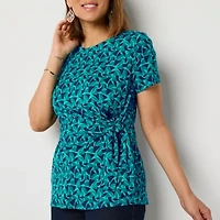 Liz Claiborne Womens Round Neck Short Sleeve Blouse
