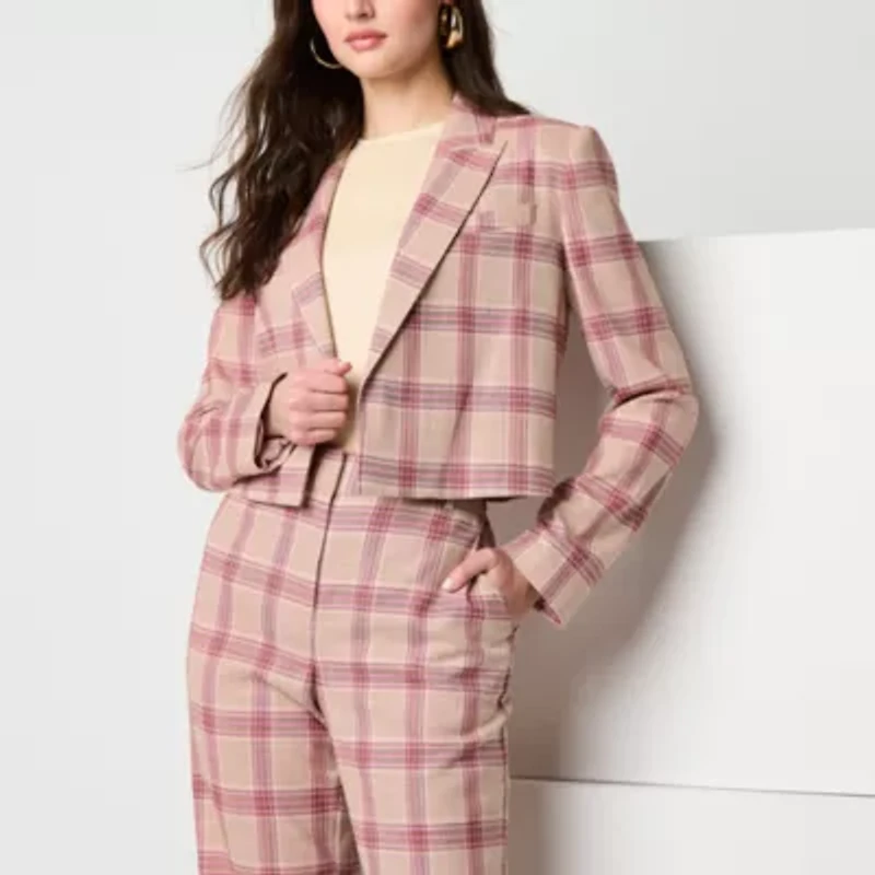 Worthington Womens Plaid Regular Fit Blazer