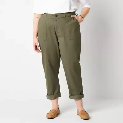St. John's Bay Womens Stretch Fabric Slim Regular Fit Plus Cargo Pant