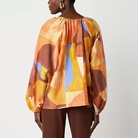 Worthington Womens Split Tie Neck Long Sleeve Blouse