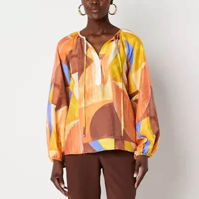 Worthington Womens Split Tie Neck Long Sleeve Blouse