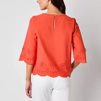 St. John's Bay Womens Round Neck Embroidered Blouse