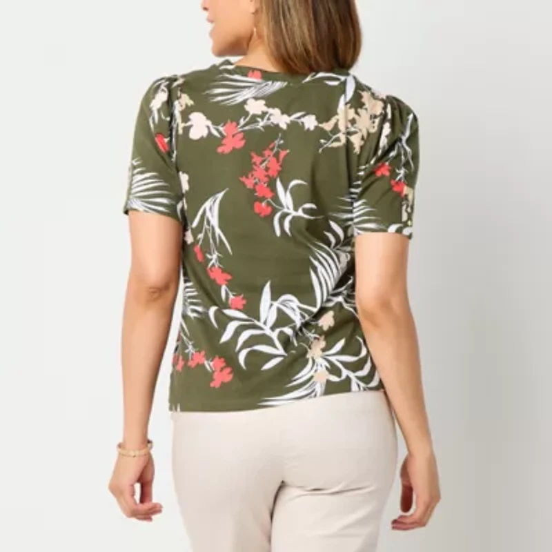 Liz Claiborne Womens Square Neck Short Sleeve Blouse